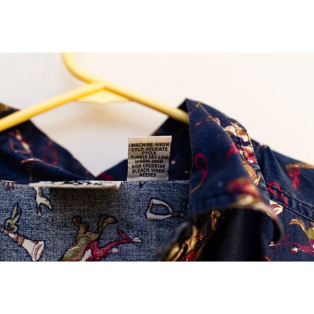 Sudden Impact Men's horse jockey equestrian all over print button down L Vintage - Picture 3 of 7